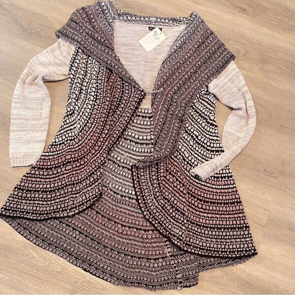 DOR DOR COUTURE HIGH LOW CARDIGAN OPEN FRONT SWEATER W/EMBELLISHED CLIP M NWT - Picture 1 of 15